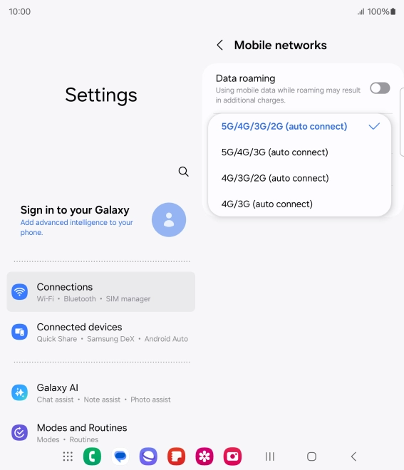 Press the required network mode.