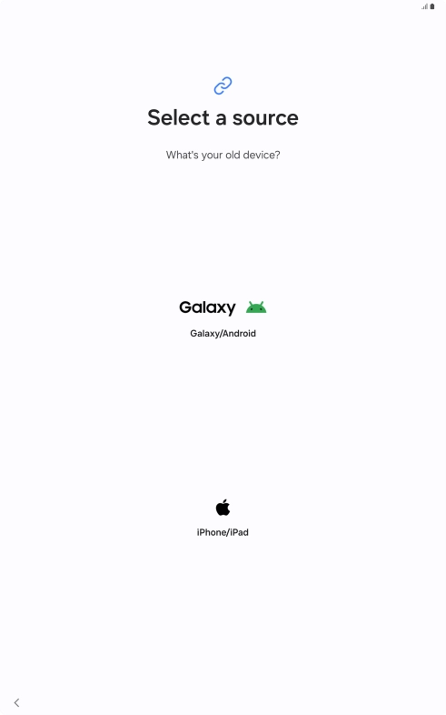 Press the required setting and follow the instructions on the screen to transfer content from another device.