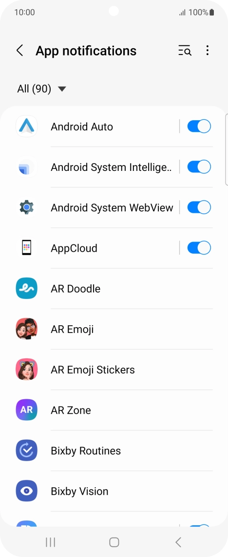 Press the indicators next to the required apps to turn the function on or off.