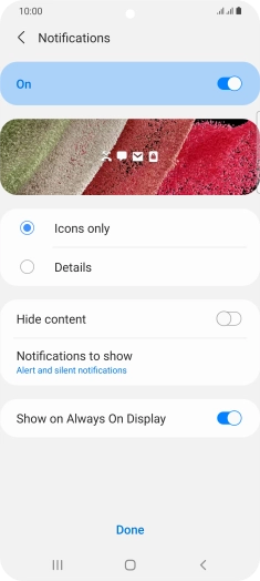 Press the required settings to turn them on or off.
