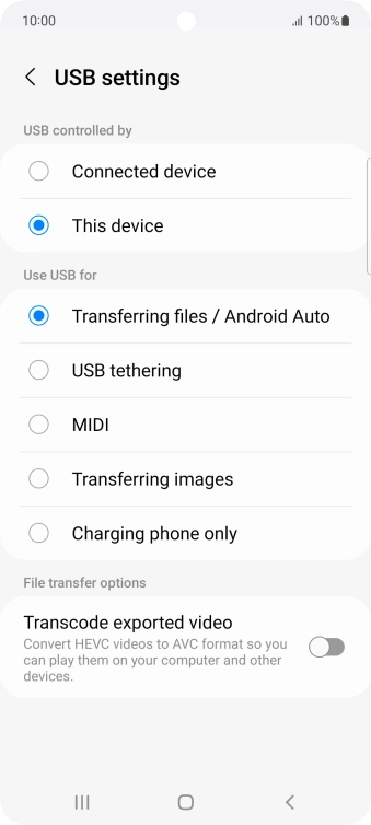 Press Transferring files / Android Auto.