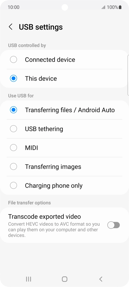 Press Transferring files / Android Auto.
