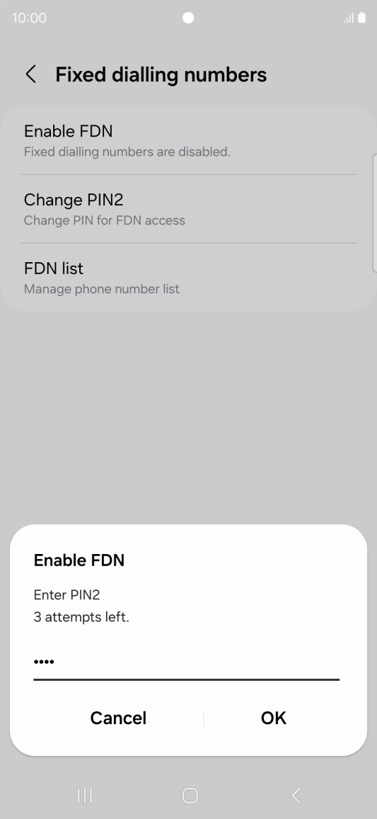 Key in your PIN2 and press OK. The default PIN2 is 0000.