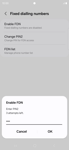 Key in your PIN2 and press OK. The default PIN2 is 0000.