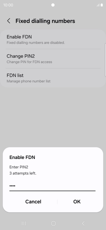 Key in your PIN2 and press OK. The default PIN2 is 0000.