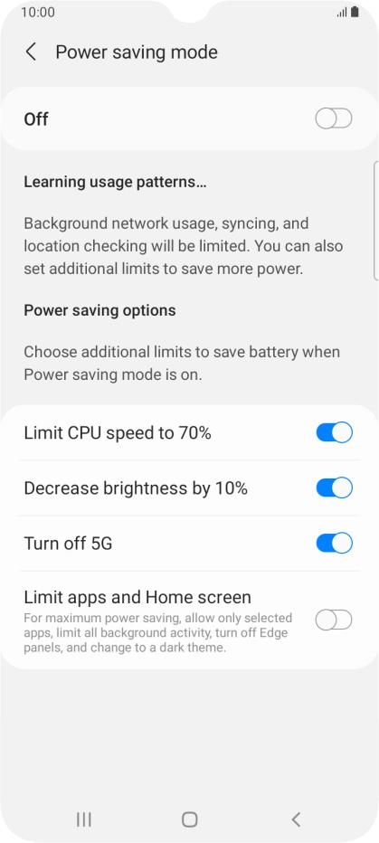 Press the indicators next to the required settings.