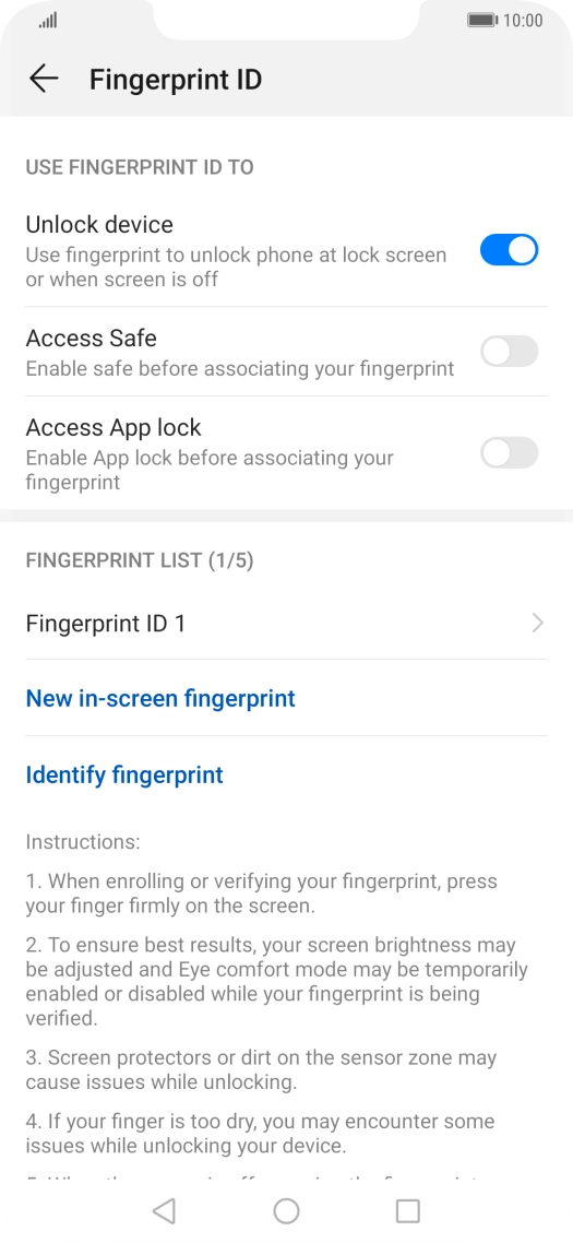 Press the indicator next to the required settings to turn them on or off.