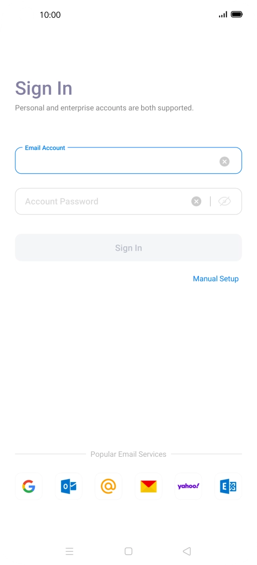 Press Account Password and key in the password for your email account.