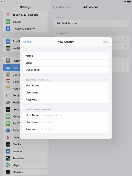 Press Host Name and key in the name of your email provider's outgoing server.