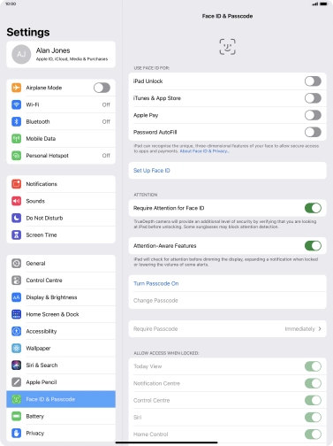 Press Turn Passcode On and key in a lock code of your own choice twice.