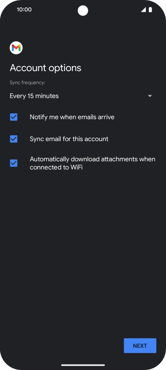If this screen is displayed, you email account has been recognised and set up automatically. Follow the instructions on the screen to key in more information and finish setting up your phone.