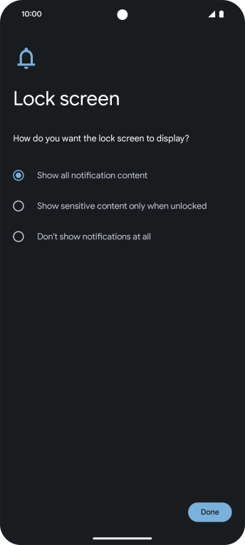 Press the required setting.
