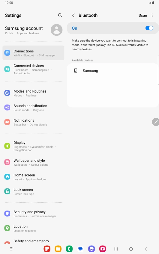 Press the required Bluetooth device and follow the instructions on the screen to pair the device with your tablet.