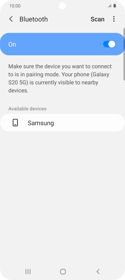 Press the required Bluetooth device and follow the instructions on the screen to pair the device with your phone.