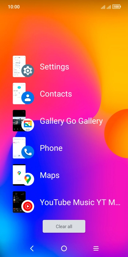 To end one running application, slide your finger upwards on the required application.