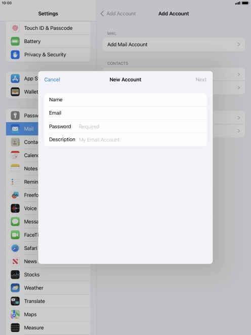 Press Password and key in the password for your email account.