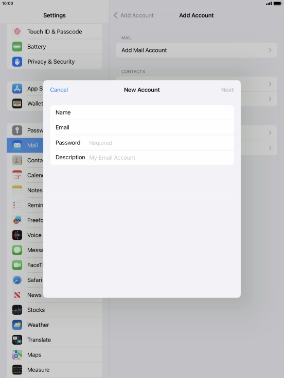 Press Password and key in the password for your email account.