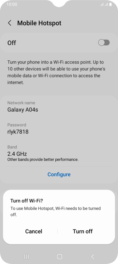 If Wi-Fi is turned on, press Turn off.