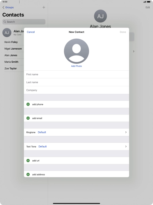 Press First name and key in the first name.
