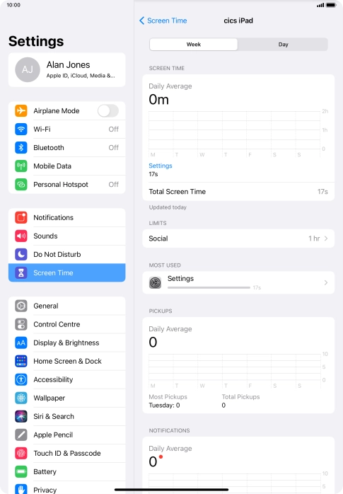 The use for the past week is displayed next to Total Screen Time.