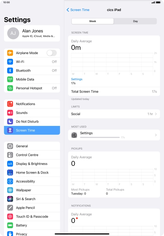 The use for the past week is displayed next to Total Screen Time.