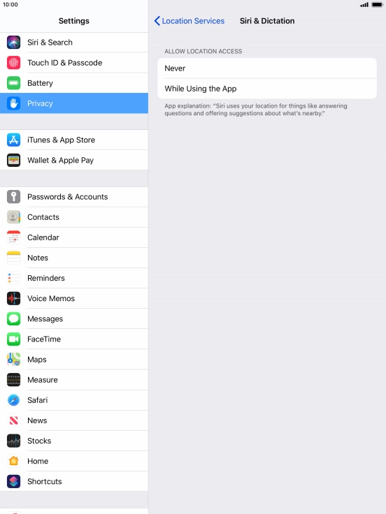 Press the required setting to turn the function on or off.