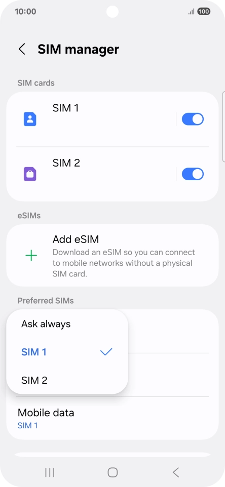 Press the required setting.