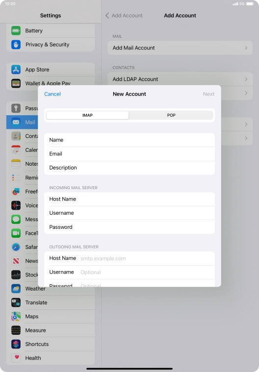 Press Host Name and key in the name of your email provider's outgoing server.