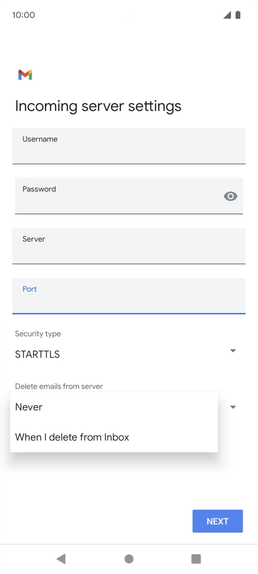 Press Never to keep email on the server when you delete them on your phone.