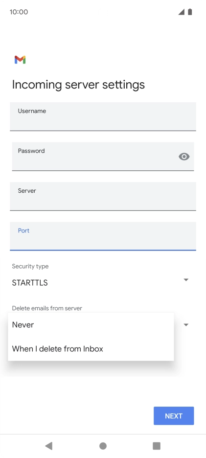 Press Never to keep email on the server when you delete them on your phone.