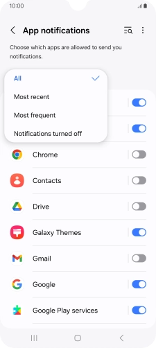 Press the required setting.