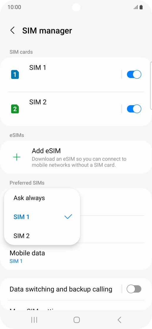 Press the required setting.