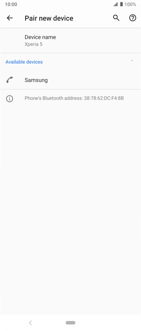 Press the required Bluetooth device and follow the instructions on the screen to pair the device with your phone.
