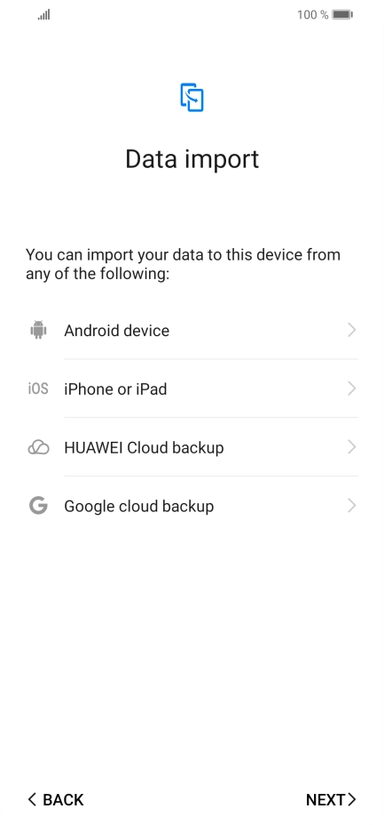 You can transfer the contents of another phone to your phone when it's activated for the first time and after a factory reset. When this screen is displayed, your phone is ready to transfer contents from another phone.