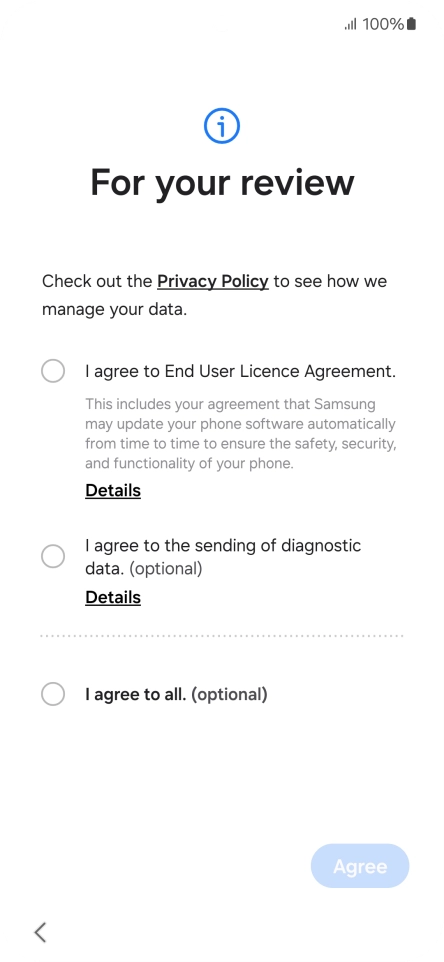 Press the fields next to the required settings to select them.
