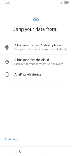 Press the required transfer method and follow the instructions on the screen to transfer content from another phone.