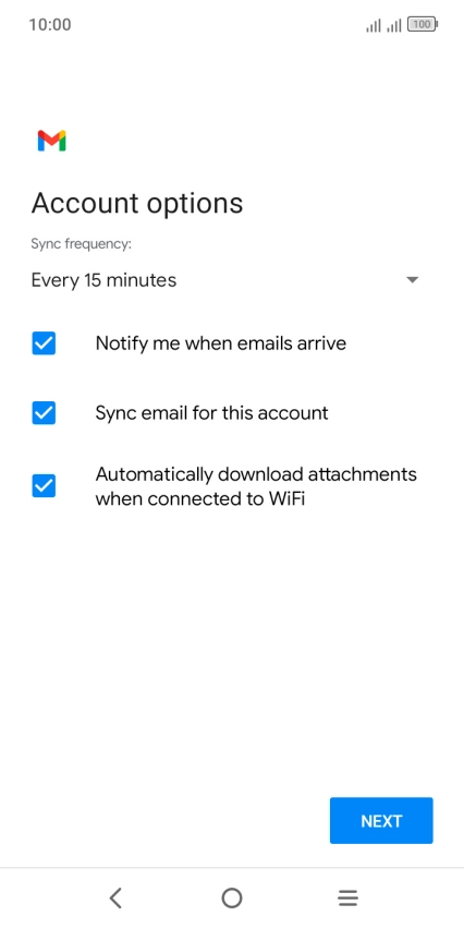 If this screen is displayed, you email account has been recognised and set up automatically. Follow the instructions on the screen to key in more information and finish setting up your phone.