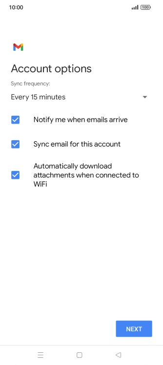 If this screen is displayed, you email account has been recognised and set up automatically. Follow the instructions on the screen to key in more information and finish setting up your phone.