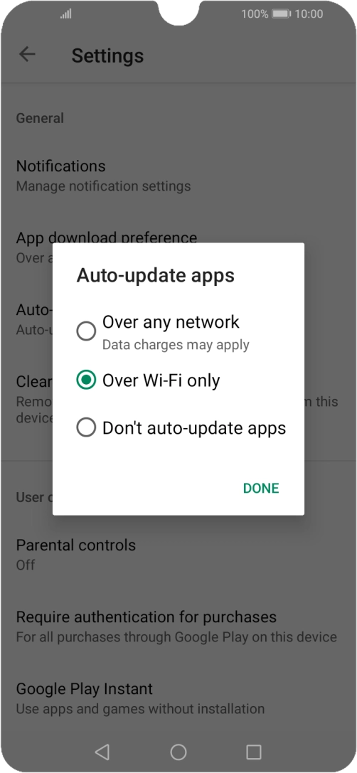 To turn on automatic update of apps using mobile network, press Over any network.