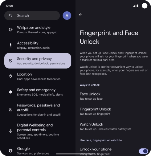 Press Fingerprint Unlock.