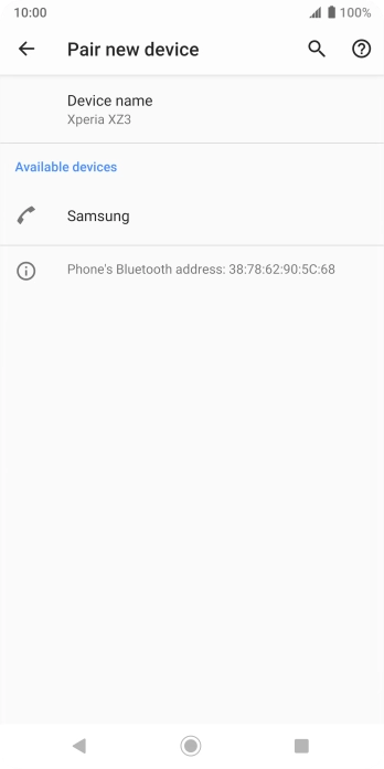 Press the required Bluetooth device and follow the instructions on the screen to pair the device with your phone.