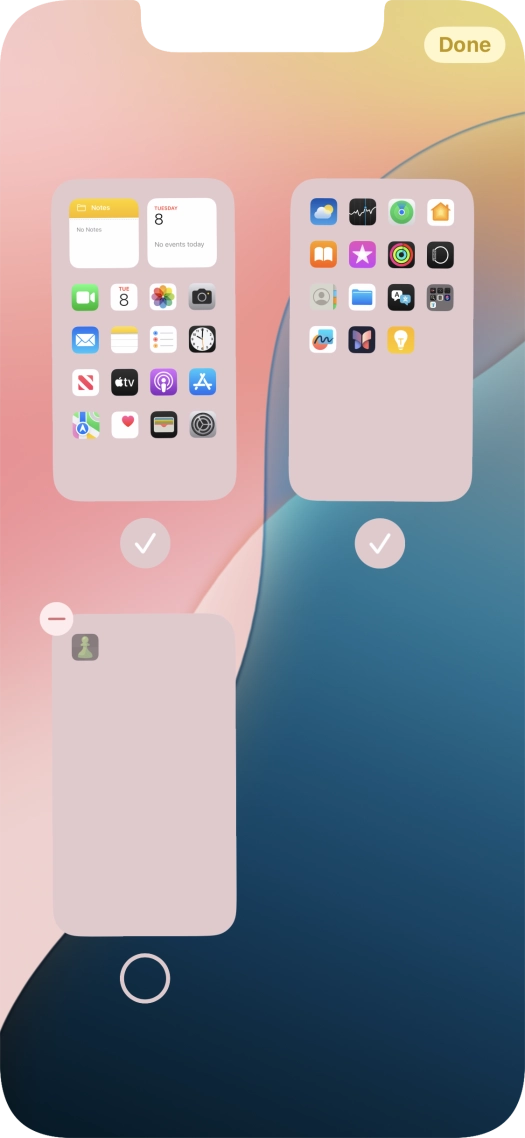 Press the delete icon next to the required home screen page.