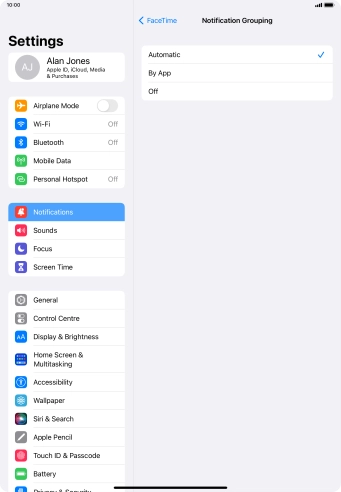 Press the required setting.