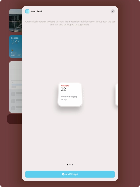 Slide your finger right or left on the screen to select the required widget size.