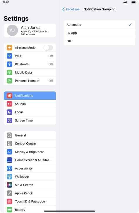 Press the required setting.