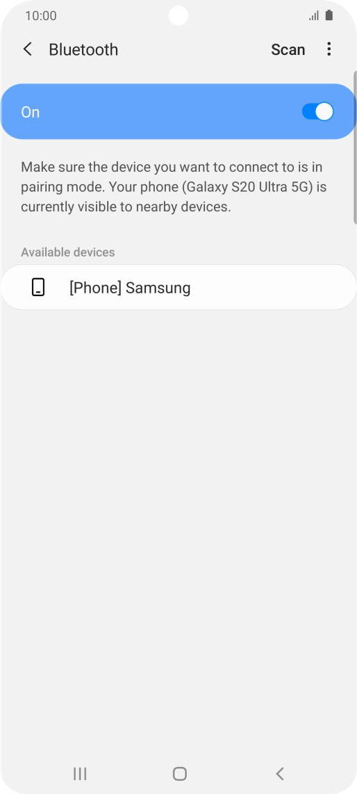 Press the required Bluetooth device and follow the instructions on the screen to pair the device with your phone.