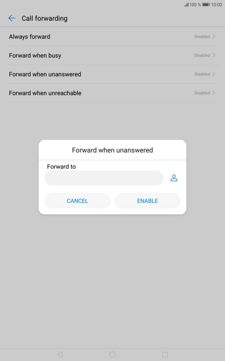 Key in +447953222222 and press ENABLE.