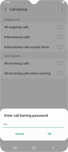 Key in your barring password and press OK.