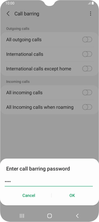 Key in your barring password and press OK.