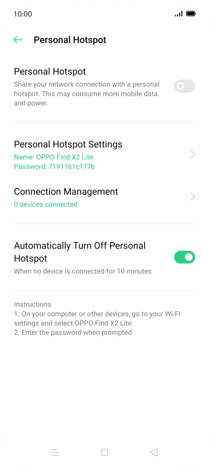 Press Personal Hotspot Settings.